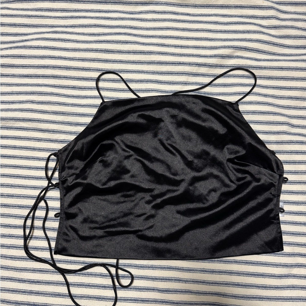 Better Be Black Satin Lace-Up Top